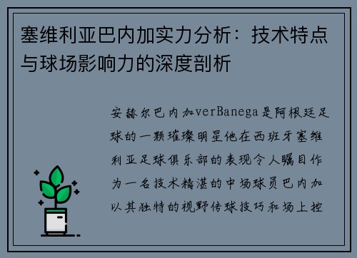 塞维利亚巴内加实力分析：技术特点与球场影响力的深度剖析