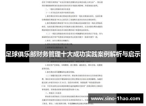 足球俱乐部财务管理十大成功实践案例解析与启示
