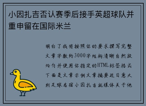 小因扎吉否认赛季后接手英超球队并重申留在国际米兰